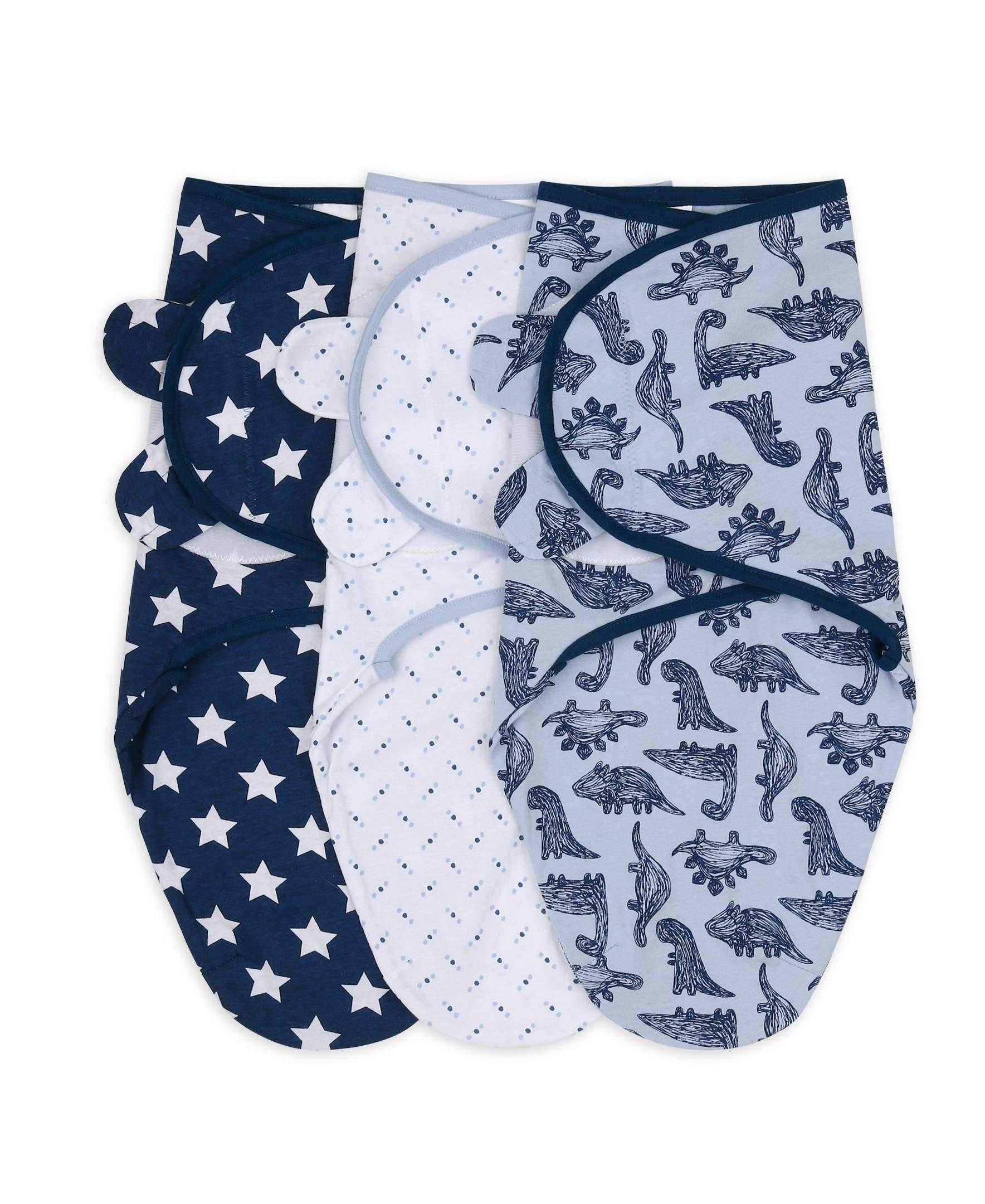 Blue Dinosaur Baby Boy Swaddle Blankets Set of 3