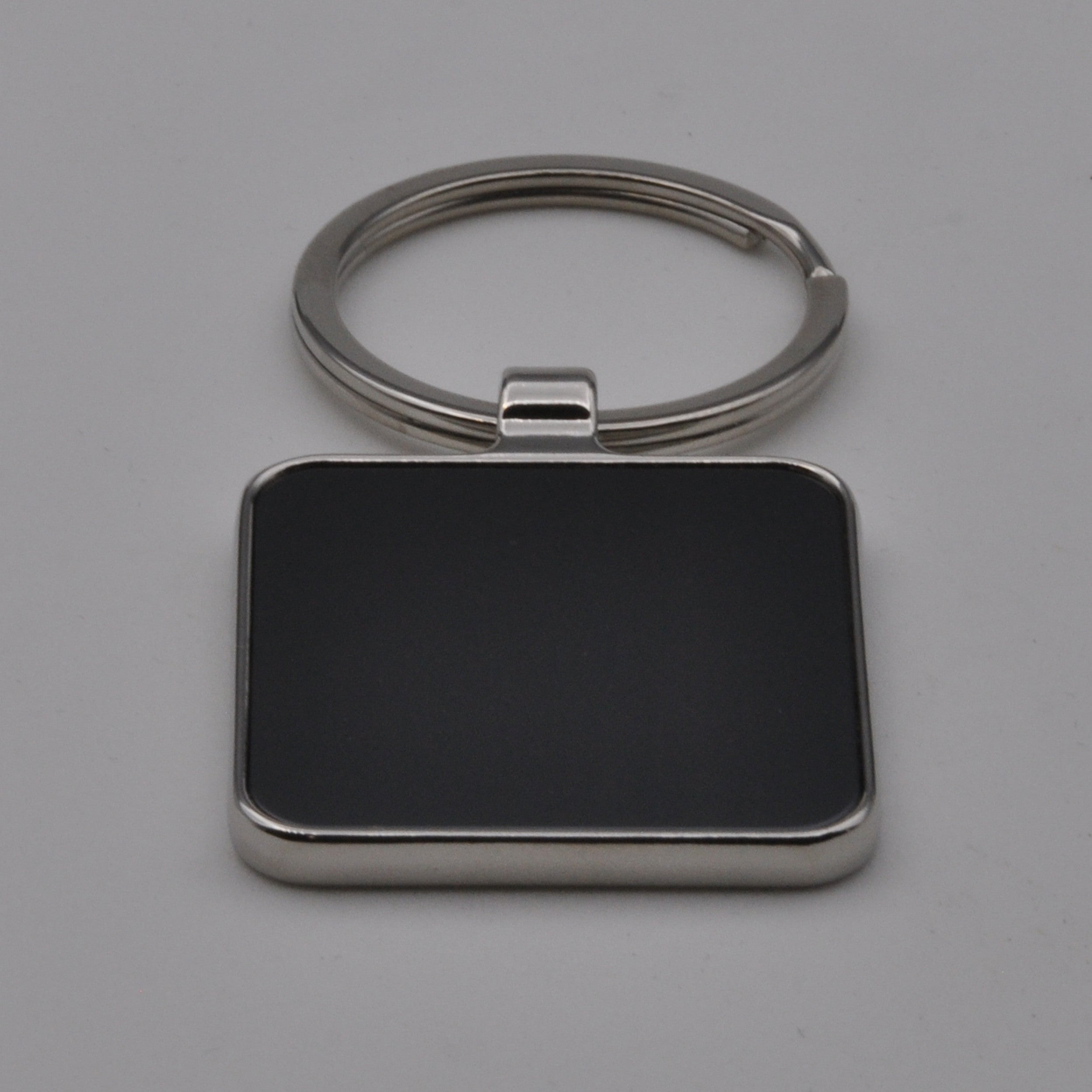 Square Nickel Plated Key Fob with Gunmetal Insert