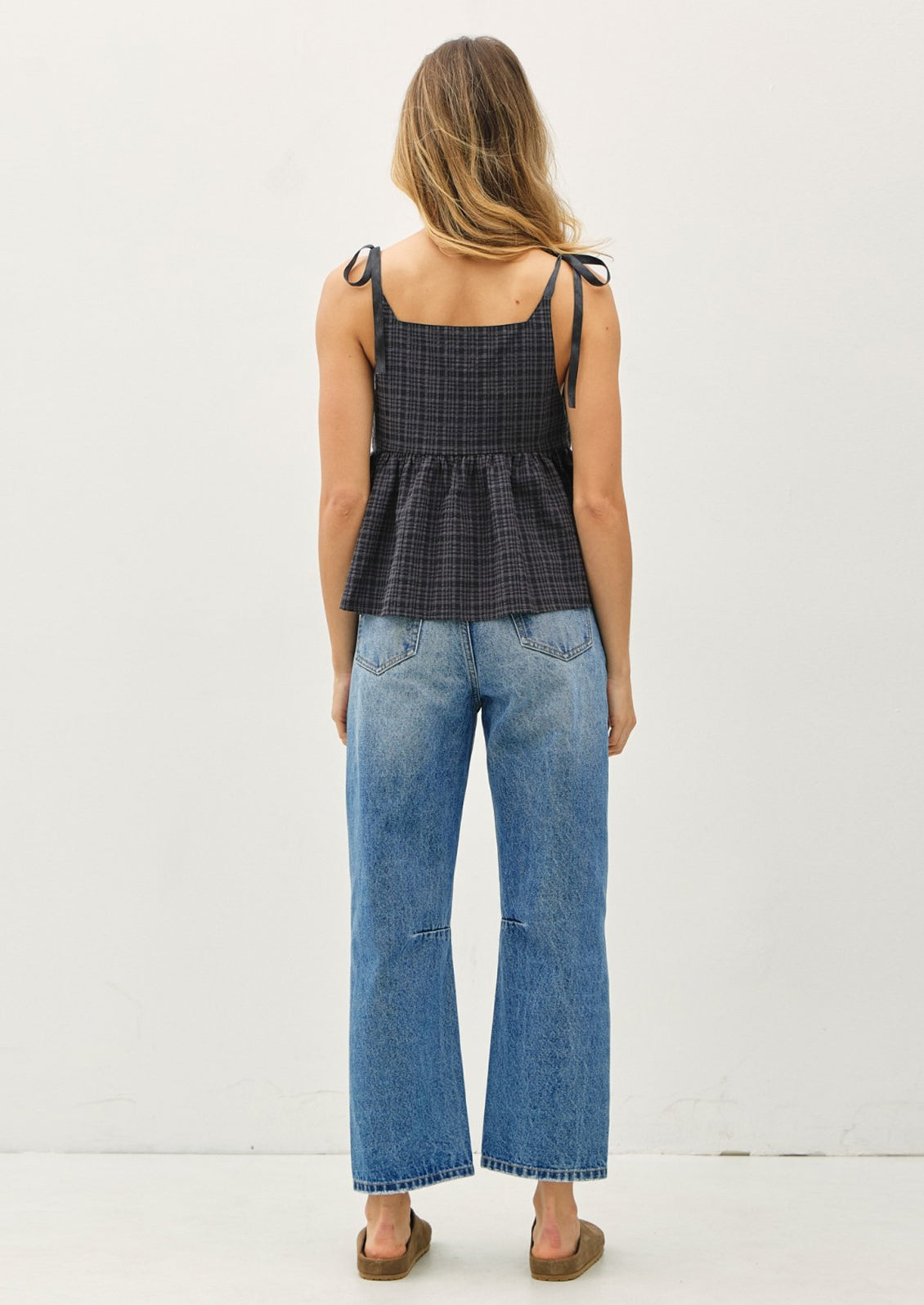 Keara Tie Shoulder Plaid Top