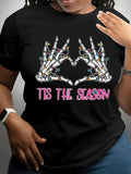 Women's Halloween Themed Skeleton Hand Print Round Neck Tee, Fashion Casual Short Sleeve T-shirt for Daily Holiday Vacation Outdoor Wear, Ladies Clothes for Summer