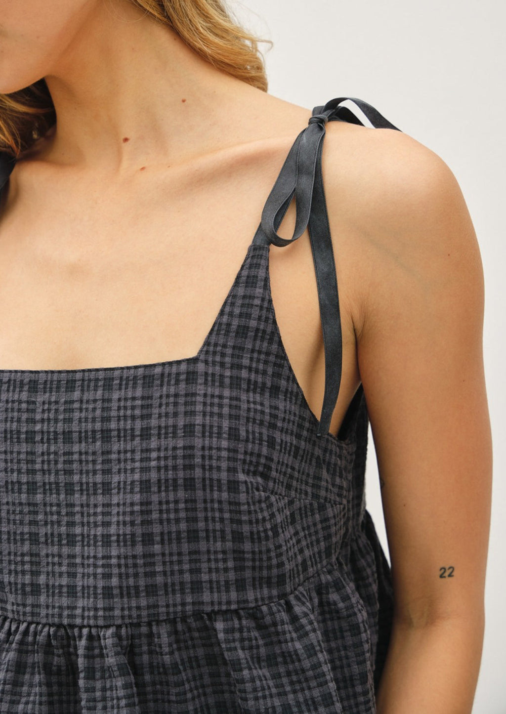 Keara Tie Shoulder Plaid Top