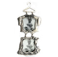 Double picture frame that hangs resembling a girls shirt and skirt on a hanger pf69